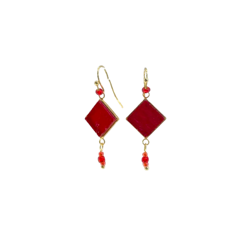 Boucles d'oreilles losanges et perles assorties (argent/or) :: Collection basique